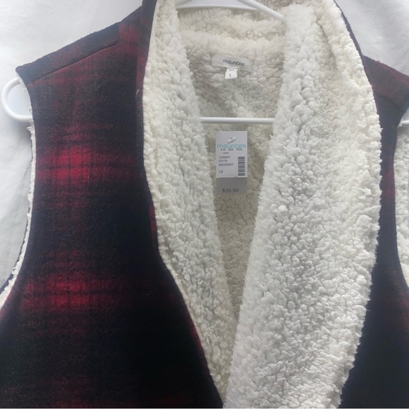 Maurices Plus Size Red Black Buffalo Plaid Sherpa Lined Cozy Vest, Size 1X - Picture 3 of 6